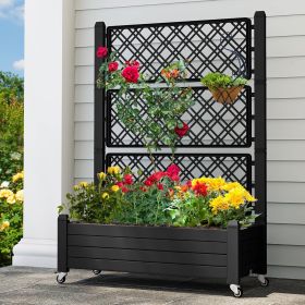 Outdoor Raised Garden Bed Planter Box with Trellis and Wheels in Black