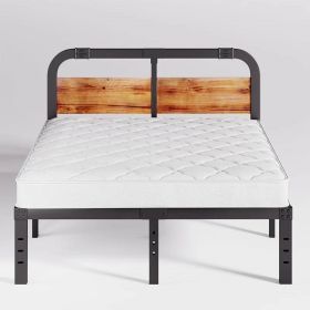 California King Heavy Duty Black Metal Bed Frame with Wood Panel Headboard
