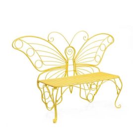 Modern Outdoor Butterfly Garden Bench in Yellow Metal Finish