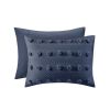 King/Cal King 3 Piece Navy Pompom Microfiber Hypoallergenic Comforter Set
