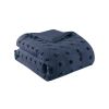King/Cal King 3 Piece Navy Pompom Microfiber Hypoallergenic Comforter Set