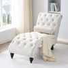 Plush Upholstered Tufted Armless Chaise Lounge Chair w/ Pillow Cream
