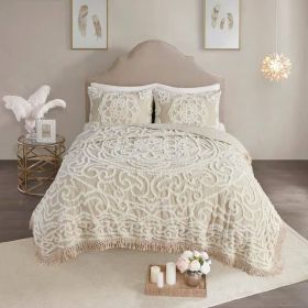 Queen 100-Percent Cotton Chenille Bedspread with Fringe Hem in Khaki Taupe Beige