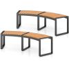 Set of 2 - Outdoor Metal Wood Backless Garden Bench with Modern Curved Design