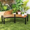 Set of 2 - Outdoor Metal Wood Backless Garden Bench with Modern Curved Design