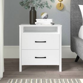 Modern 2-Drawer Bedside Table Nightstand in White Wood Finish