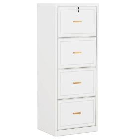 Vertical File Cabinet in White Wood Finish with 4 Lockable Storage Drawers