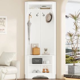 Modern White Corner Hall Tree Coat Rack Entryway Storage Cabinet Shoe Bench