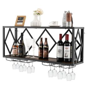 Industrial Rustic Brown Wood Metal Wall Mounted Wine Rack Shelf