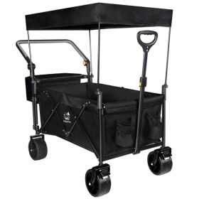 Heavy Duty Collapsible Wagon, Foldable Wagon with Removable Canopy, Foldind Wagon Cart with Wheels for All-Terrain with Brake