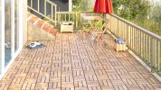 10 PCS Interlocking Deck Tiles Striped Pattern, 12" x 12" Square Yellow Acacia Hardwood Outdoor Flooring for Patio, Bancony, Pool Side,...