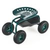 Outdoor Rolling Garden Cart with Swivel Seat All-Terrain Wheels Tool Tray 300lbs
