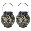 2Pcs Solar Powered Hanging Lights Outdoor Waterproof Decorative Hollow Lantern Lamps Warm White Retro Style Decorative Landscape Lights For Patio Cour