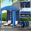 Outsunny Cabana Style Beach Canopy with Ventilated Windows & Striped Azure Ruffles