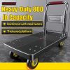 Heavy Duty Folding Utility Cart 600 lbs Load Capacity Reinforced Steel Frame Thick Platform Silent Rubber Wheels Space Saving Trolley for Home Garage