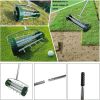 Heavy Duty Rotary Push Lawn Aerator with 3-Piece Long Steel Handle Spike Tine Design for Soil Aeration and Grass Maintenance Durable Rolling Garden an