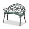 Outdoor Cast Aluminum Patio Bench, Porch Bench Chair with Curved Legs Rose Pattern, Antique Green