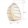 Outdoor Garden Egg-Shaped Wicker Hanging Chair, Wood Frame with Khaki Cushion, Patio Swing Chair for Porch, Balcony, Backyard, Indoor/Outdoor Use