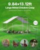 Metal Chicken Coop 9.8x13.1x6.5 ft Walk-in Chicken Run with Cover Spire Roof