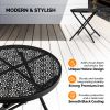 18 inch Folding Patio Side Table, Metal Steel Outdoor Round Coffee Table with Flower Cutouts for Patio Yard Balcony Garden, Black