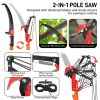 24.1FT Extendable Tree Pruning Pole Saw Kit – Lightweight Fiberglass Telescopic Tree Trimmer with Alloy Steel Blade, Rope Pull System, 2 Saw Blades