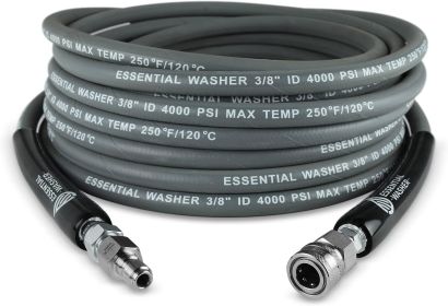 Essential Washer Blue Pressure Washer Hose 50 ft With 3/8 Quick Connect Fittings and 360 Swivel Outlet | 4000 PSI (Color: Gray, Length: 50 FT)