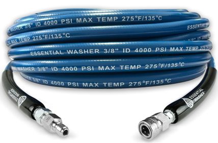Essential Washer Blue Pressure Washer Hose 50 ft With 3/8 Quick Connect Fittings and 360 Swivel Outlet | 4000 PSI (Color: Blue, Length: 100 FT)