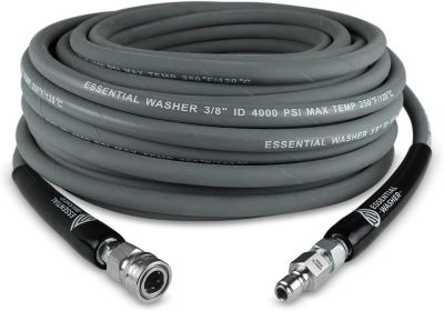 Essential Washer Blue Pressure Washer Hose 50 ft With 3/8 Quick Connect Fittings and 360 Swivel Outlet | 4000 PSI (Color: Gray, Length: 100 FT)