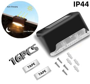 16PCS solar outdoor light, spring camping outdoor light, outdoor LED step light, solar charging, suitable for balconies, terraces, stairs, fences (Color: White)