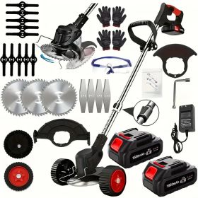 Cordless Electric Weed Wacker Portable Grass Trimmer with 3 Blade Types and 2 High Capacity Batteries Powerful Lawn Mower for Garden Yard Lawn Mainten (Color: black)