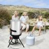 30QT Propane Turkey Fryer Set Silver Aluminum Pot with Black Round Iron Stand Outdoor Gas Deep Fryer Kit for Frying Turkey Seafood and Boiling Crawfis
